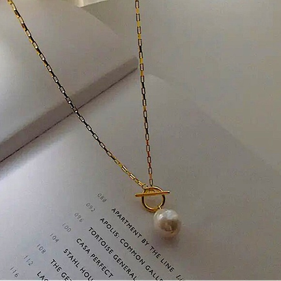 Gold Filled Pearl Drop Necklace, Toggle, 18K Gold Filled, Gift For Mom - Picture 7 of 10